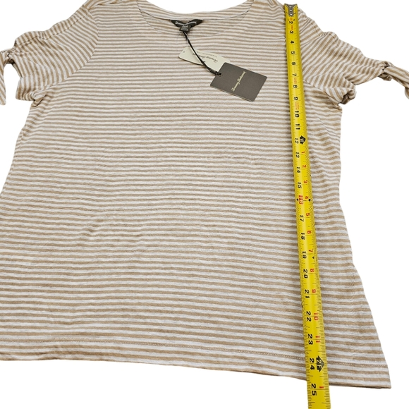 NEW Tommy Bahama Belo Stripe Linen Tan & White Short Sleeve Tee Shirt Size M - Picture 7 of 9